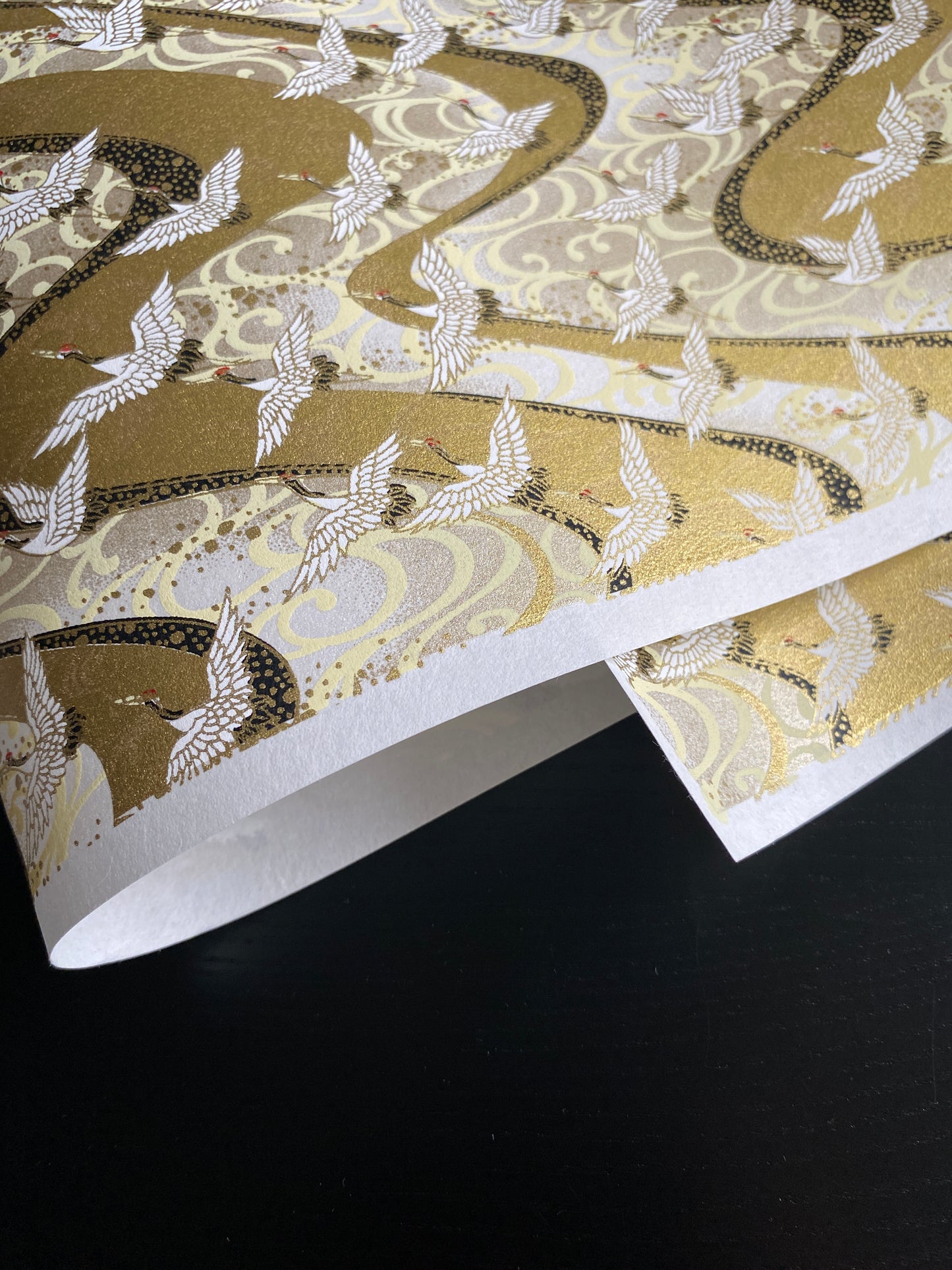 Chiyogami White Cranes on Gold