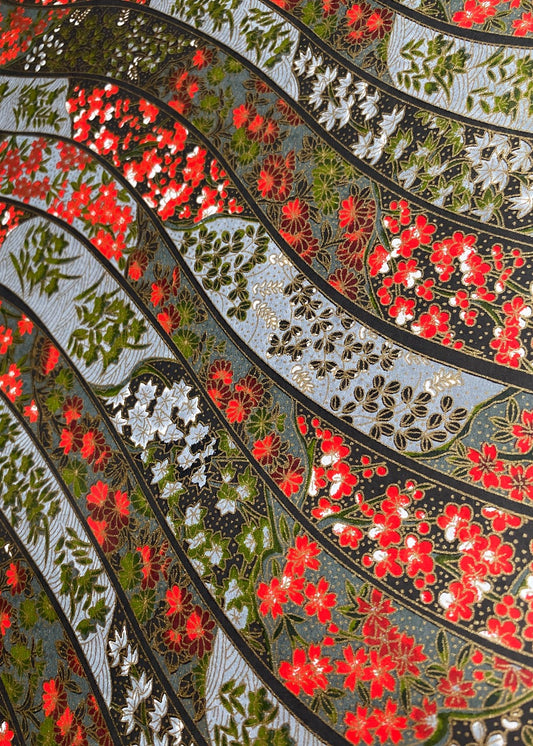 Chiyogami Wavy Red Grey Black Floral