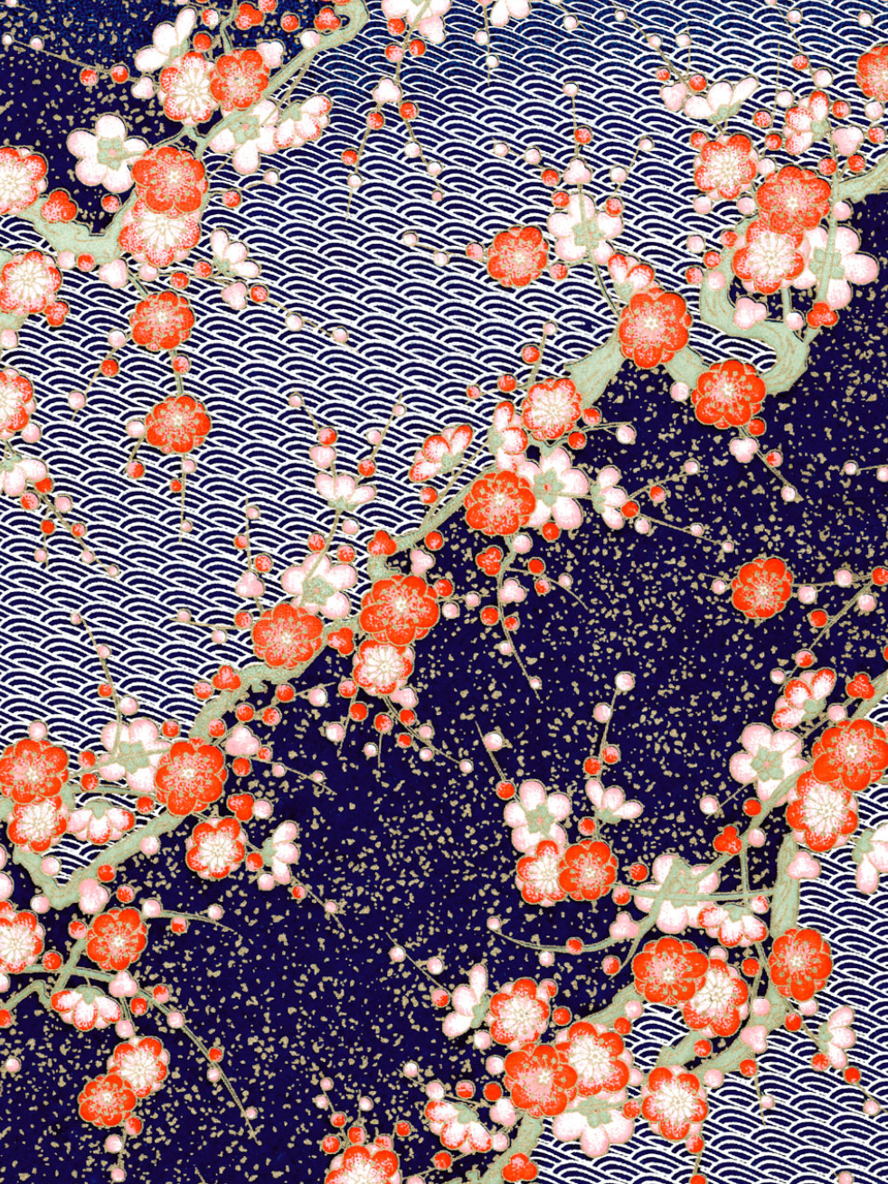 Chiyogami Blue Blossoms and Waves