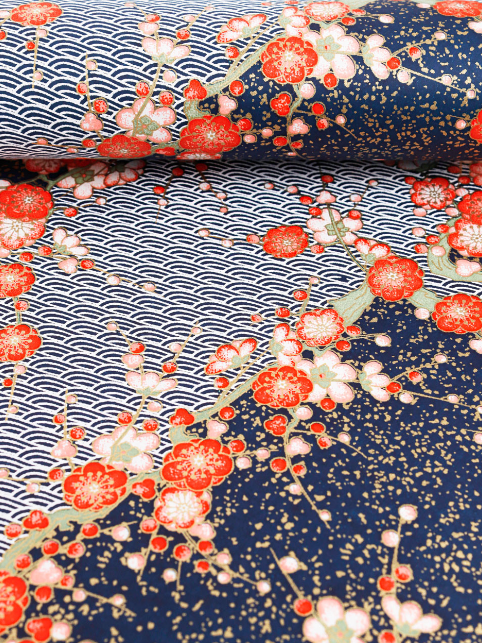 Chiyogami Blue Blossoms and Waves