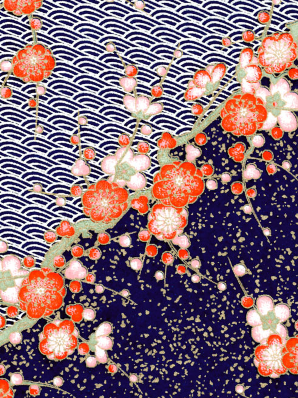 Chiyogami Blue Blossoms and Waves