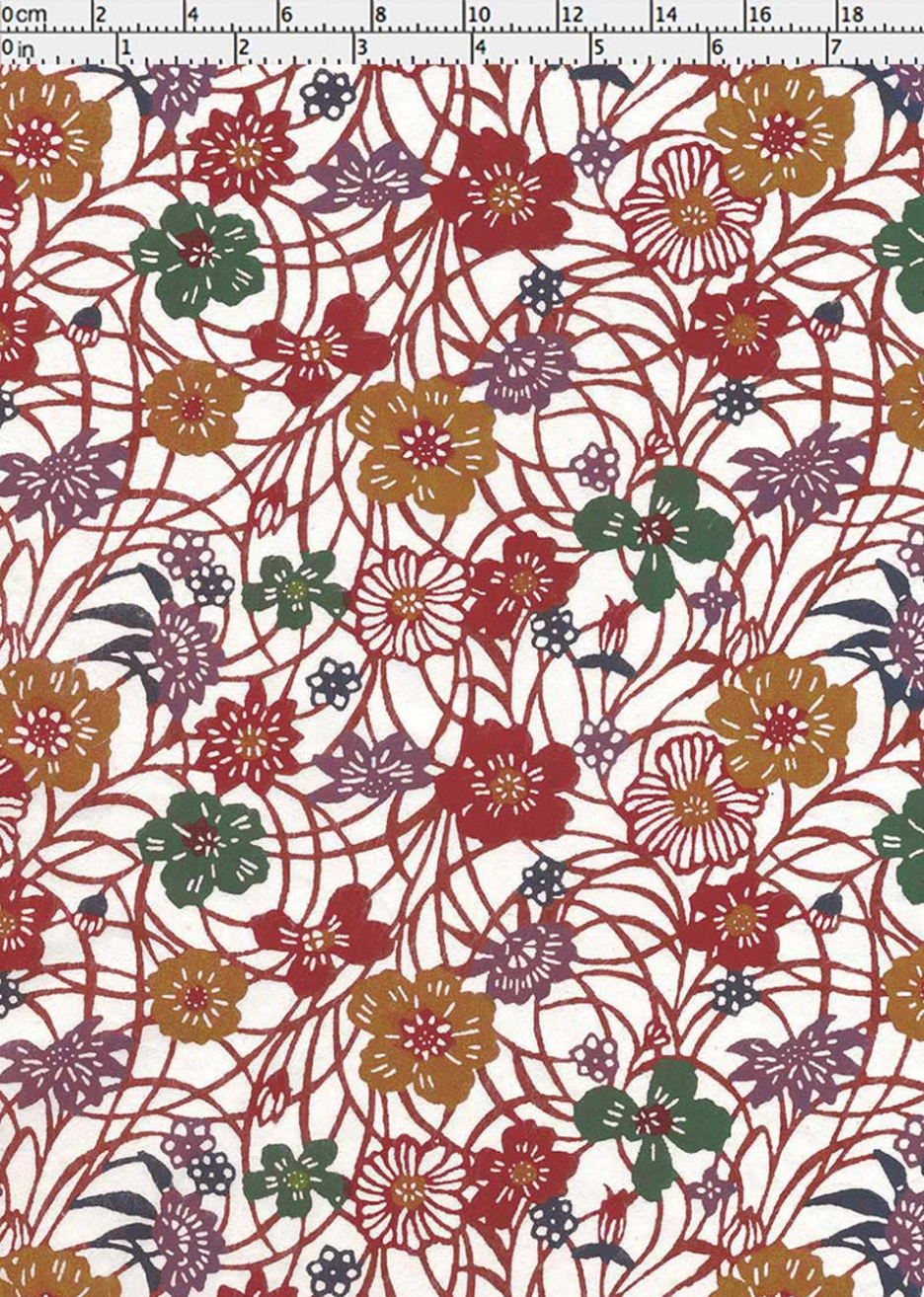 Katazome-shi Floral Maroon Green and Gold